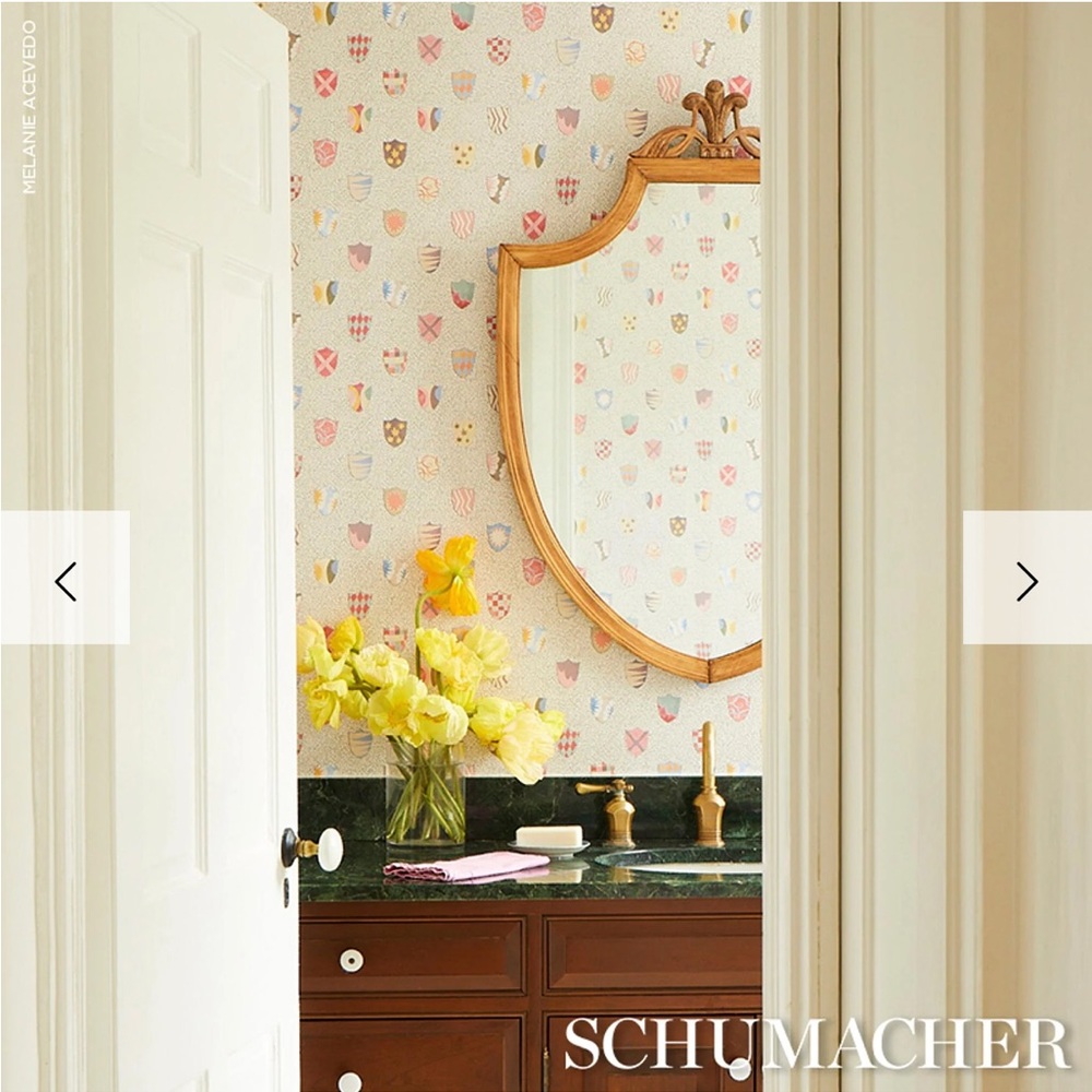 Selling Schumacher x Happy Menocal Heraldic Wallpaper in Sprezzarura